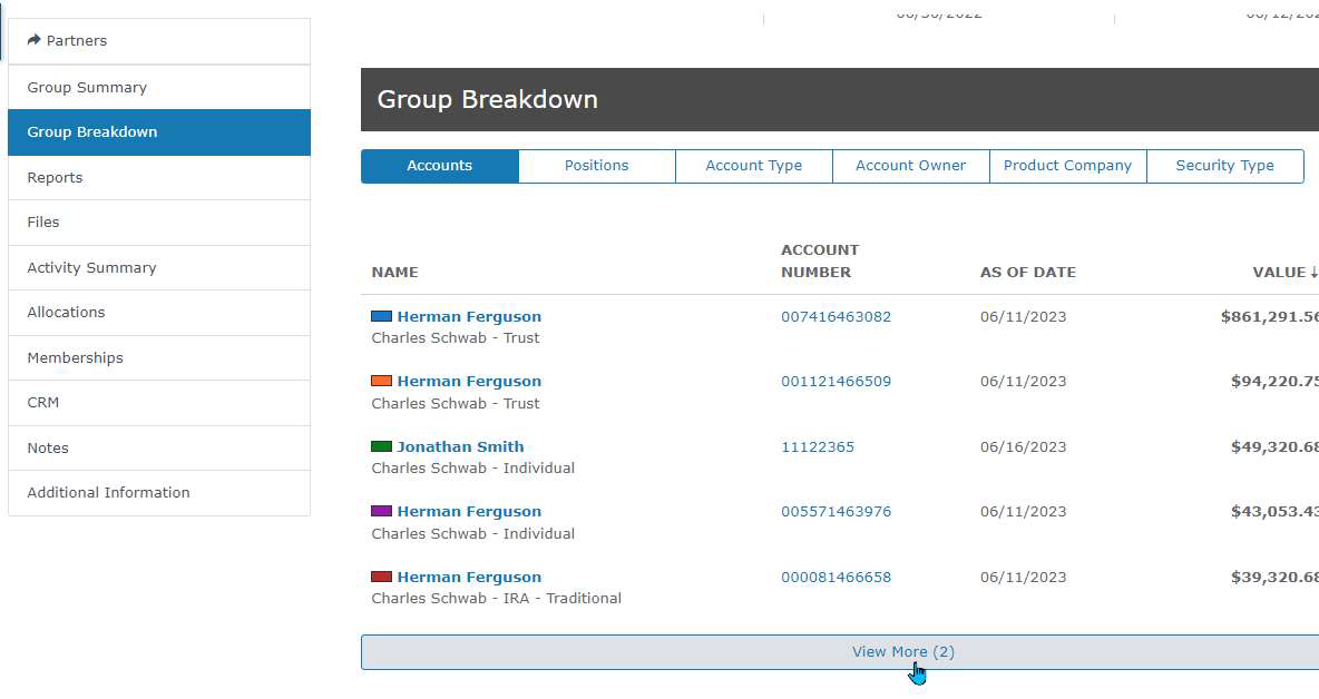 Broadridge performance reporting screenshot showing portfolio reporting views